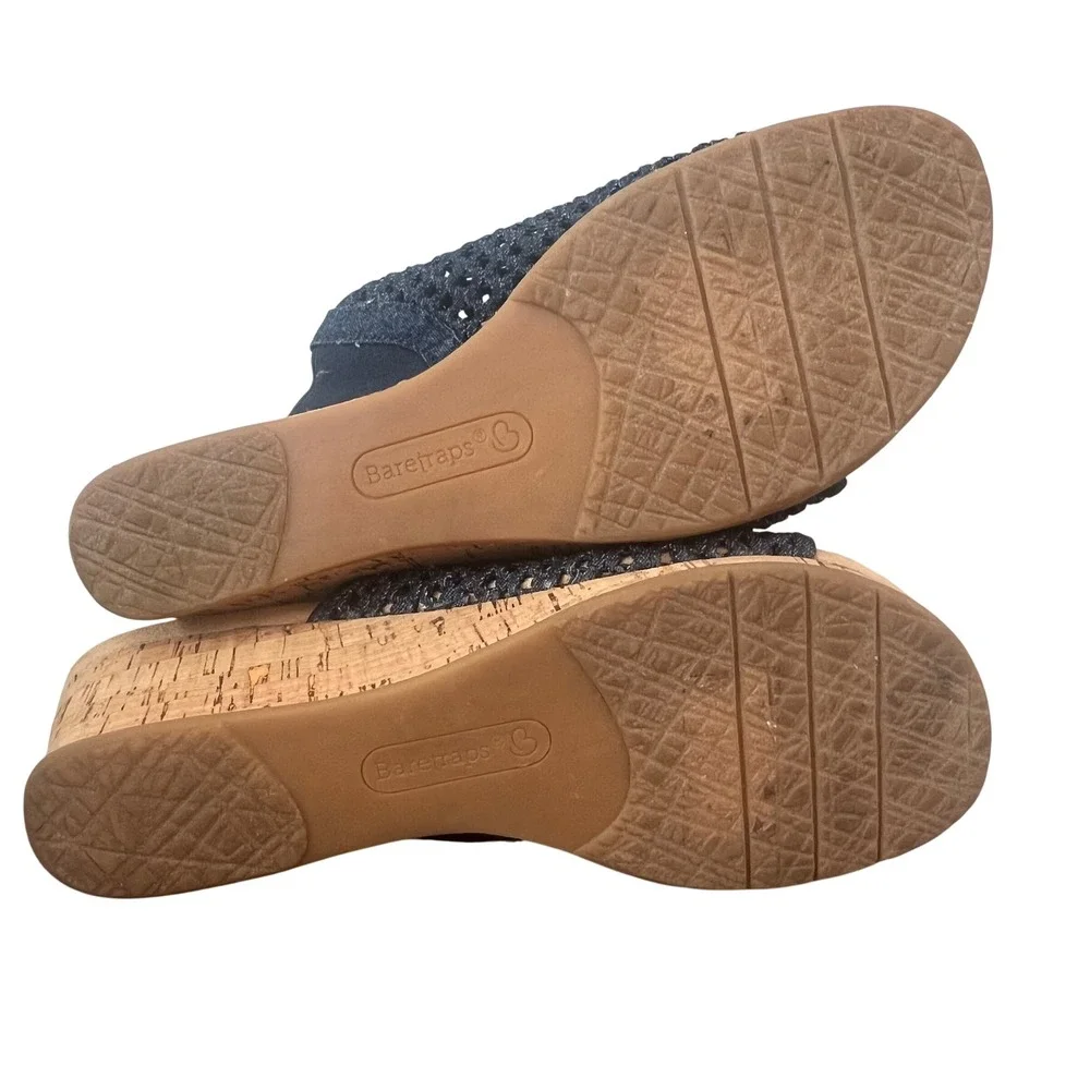 Baretraps Womens Blue Woven Lattice Wedge Slide Sandals Size 10M Cork Heel